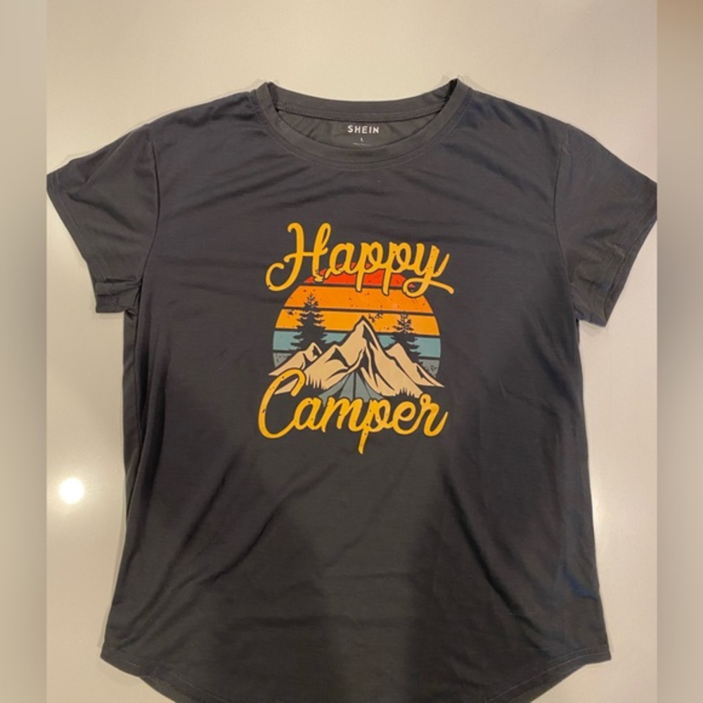 Women’s Shein Happy Camper T-shirt - dark grey size Large